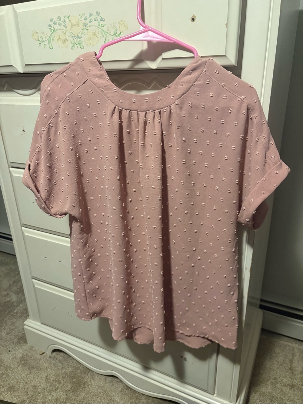SHEIN Dusty Pink Swiss Dot Short Sleeve Blouse